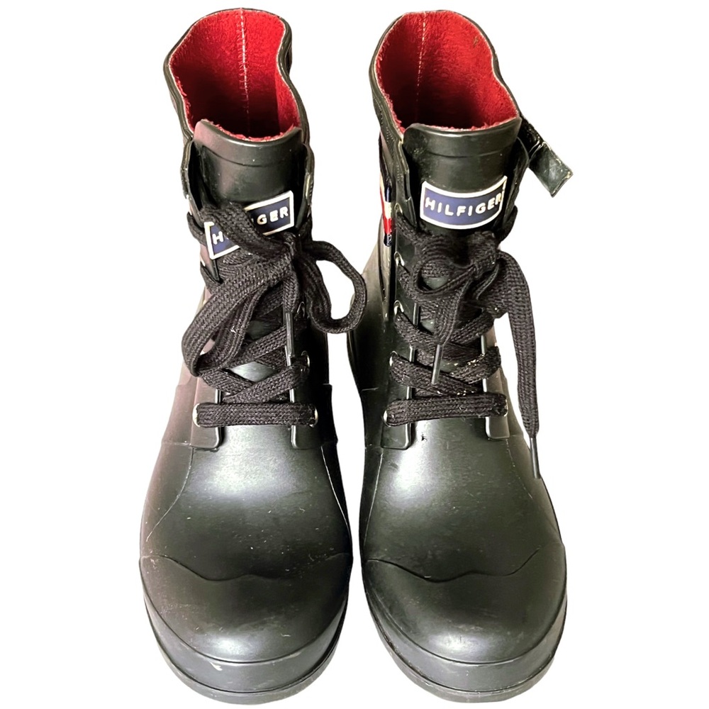 Tommy Hilfiger Black Waterproof Rain Boots | Women’s Size 7 | Combat Style